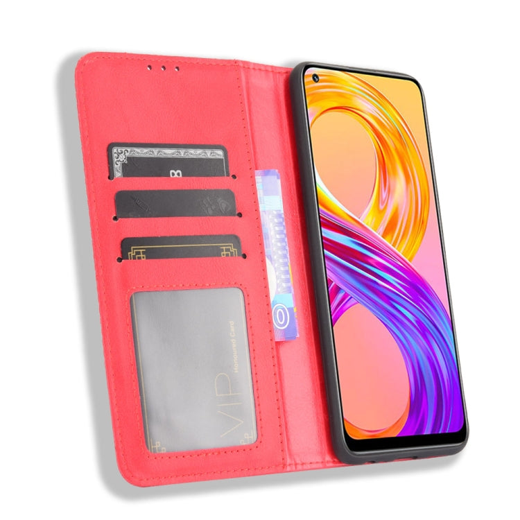 For OPPO Realme 8 4G / Realme 8 Pro 4G Magnetic Buckle Retro Crazy Horse Texture Horizontal Flip Leather Case with Holder & Card Slots & Photo Frame(Red)
