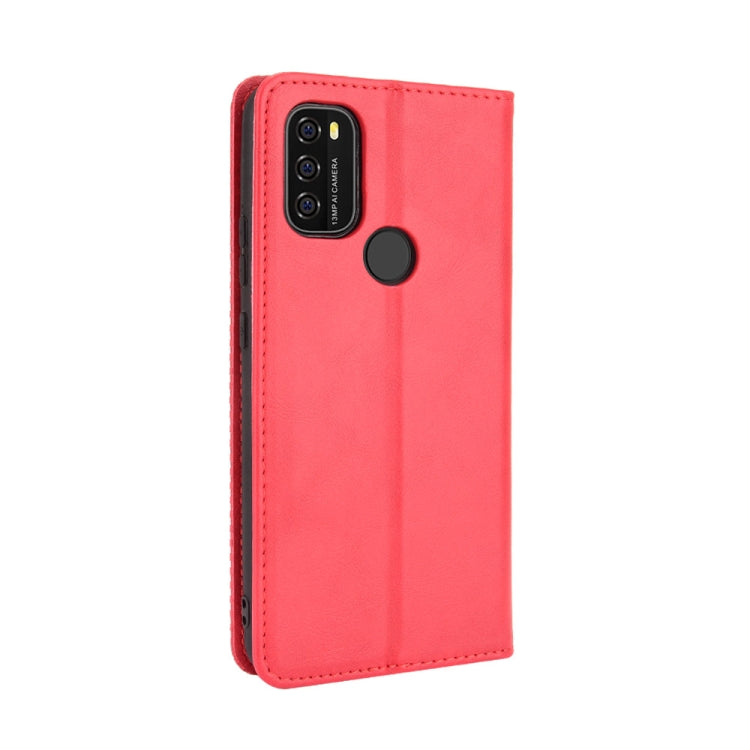 For Blackview A70 (2021) Magnetic Buckle Retro Crazy Horse Texture Horizontal Flip Leather Case with Holder & Card Slots & Photo Frame(Red)