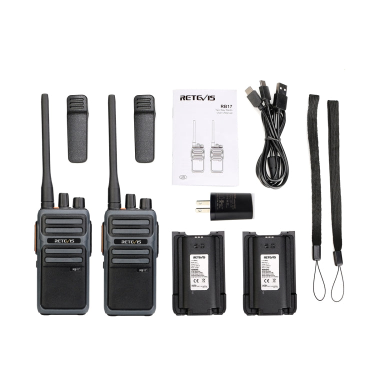 1 Pair RETEVIS RB17 462.5500-462.7250MHz 16CHS FRS License-free Two Way Radio Handheld Walkie Talkie, US Plug(Black)