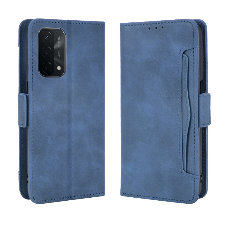 For OPPO A54 5G / A74 5G / A93 5G Skin Feel Calf Pattern Horizontal Flip Leather Case with Holder & Card Slots & Photo Frame(Blue)