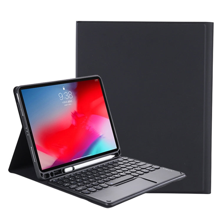 YT11B-A 2021 Detachable Candy Color Skin Texture Round Keycap Bluetooth Keyboard Leather Tablet Case with Touch Control & Pen Slot & Stand For iPad Pro 11 2021 / Air4 / Air5 / Pro 11(Black)