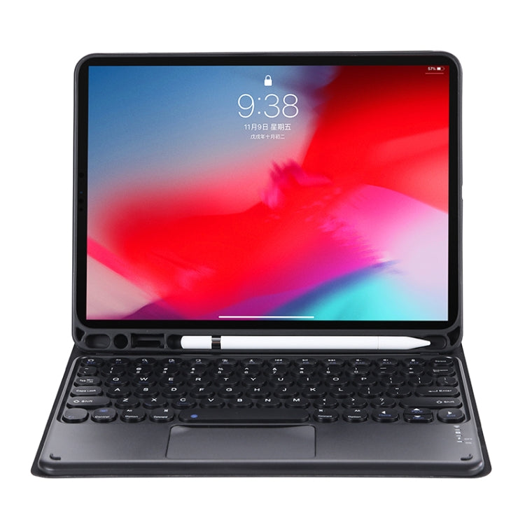 YT11B-A 2021 Detachable Candy Color Skin Texture Round Keycap Bluetooth Keyboard Leather Tablet Case with Touch Control & Pen Slot & Stand For iPad Pro 11 2021 / Air4 / Air5 / Pro 11(Black)