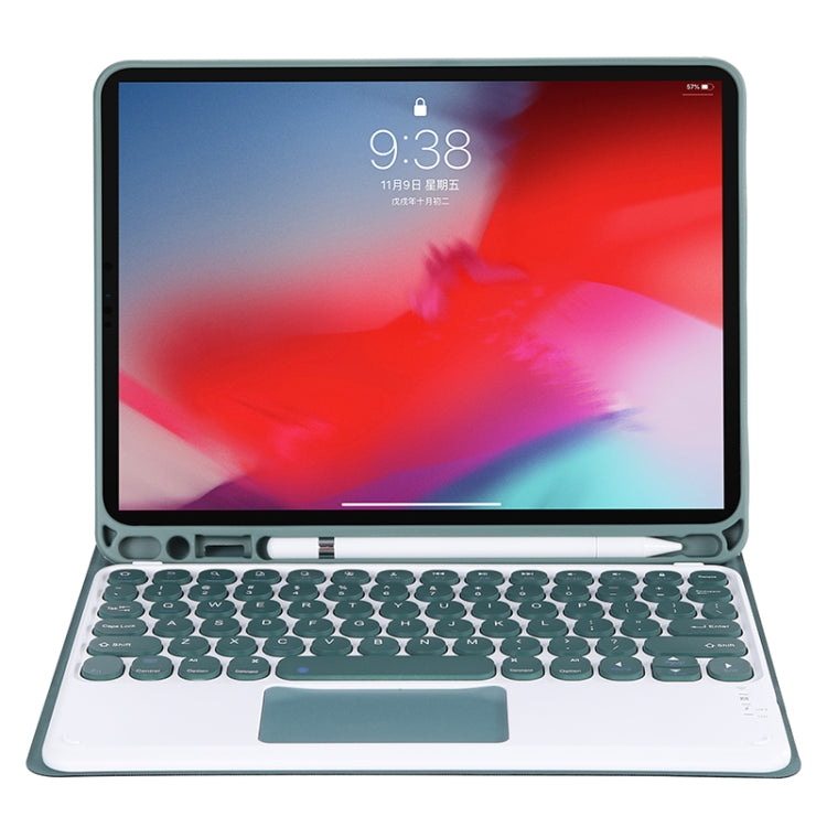 YT11B-A 2021 Detachable Candy Color Skin Texture Round Keycap Bluetooth Keyboard Leather Tablet Case with Touch Control & Pen Slot & Stand For iPad Pro 11 2021 / Air4 / Air5 / Pro 11(Dark Green) - For iPad Pro by PMC TechLife | Online Shopping South Africa | PMC TechLife | Buy Now Pay Later Mobicred