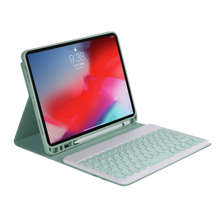 Y-C11B 2021 Detachable Candy Color Skin Texture Round Keycap Bluetooth Keyboard Leather Tablet Case with Pen Slot & Stand For iPad Pro 11 (2021)(Light Green)