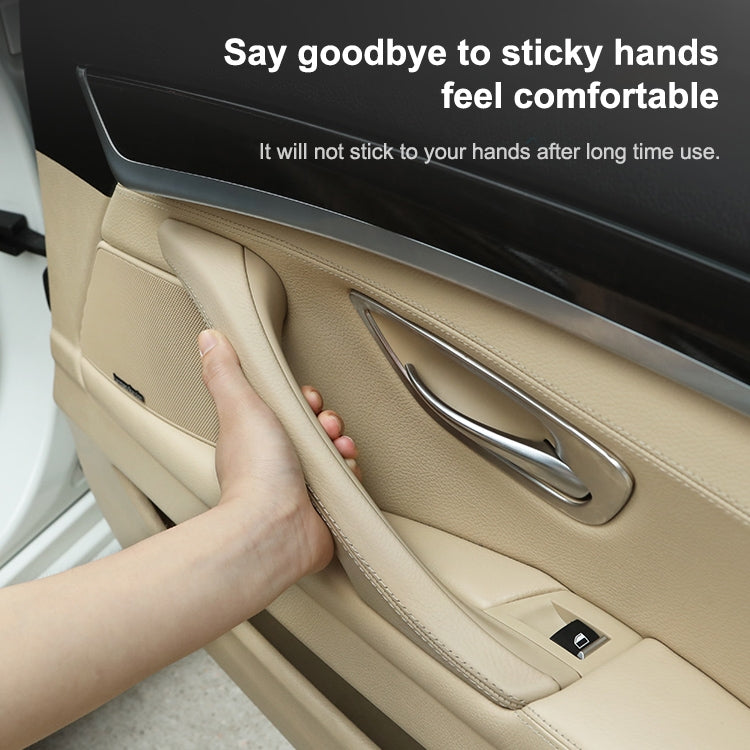 Car Leather Left Side Inner Door Handle Assembly 51417225854 for BMW 5 Series F10 / F18 2011-2017(Creamy-white)