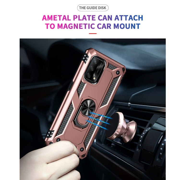For OPPO A74 4G / F19 Shockproof TPU + PC Protective Case with 360 Degree Rotating Holder(Rose Gold)
