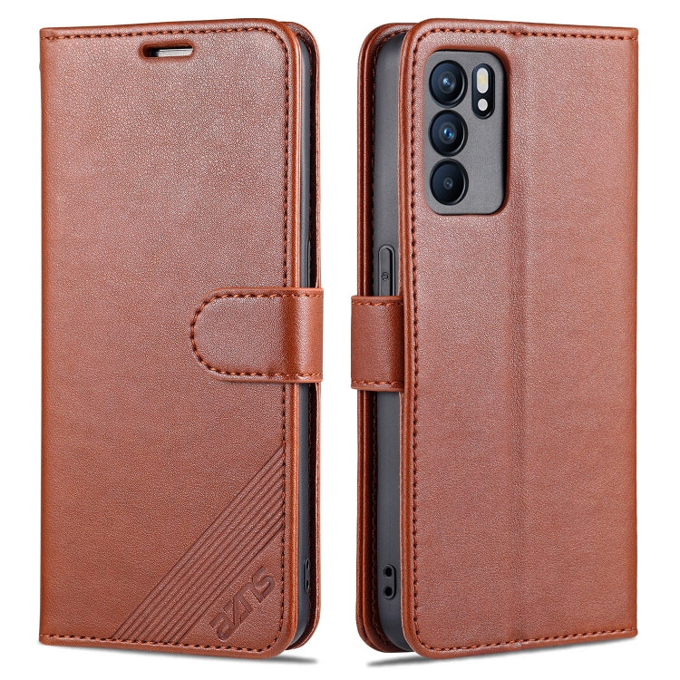 For OPPO Reno6 / Reno6 Pro 5G AZNS Sheepskin Texture Horizontal Flip Leather Case with Holder & Card Slots & Wallet(Brown)