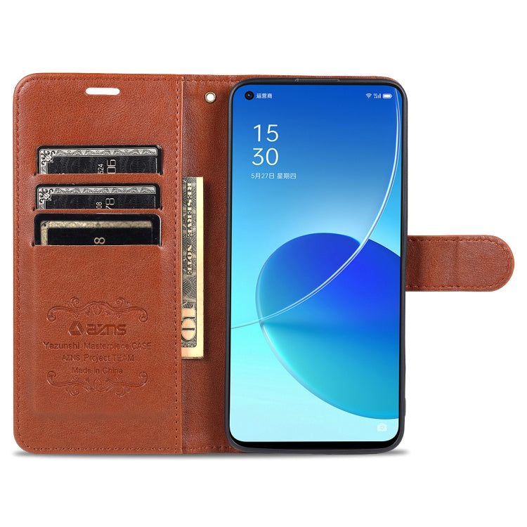 For OPPO Reno6 / Reno6 Pro 5G AZNS Sheepskin Texture Horizontal Flip Leather Case with Holder & Card Slots & Wallet(Brown)