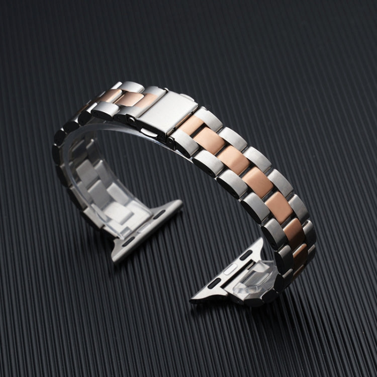 Three-beads Steel Watch Band For Apple Watch Series 9&8&7 41mm / SE 3&SE 2&6&SE&5&4 40mm / 3&2&1 38mm (Silver+Rose Gold)