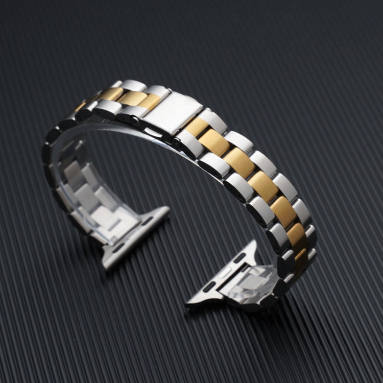 Three-beads Steel Watch Band For Apple Watch Ultra 49mm&Watch Ultra 2 49mm / Series 9&8&7 45mm / SE 3&SE 2&6&SE&5&4 44mm / 3&2&1 42mm (Gold + Silver)