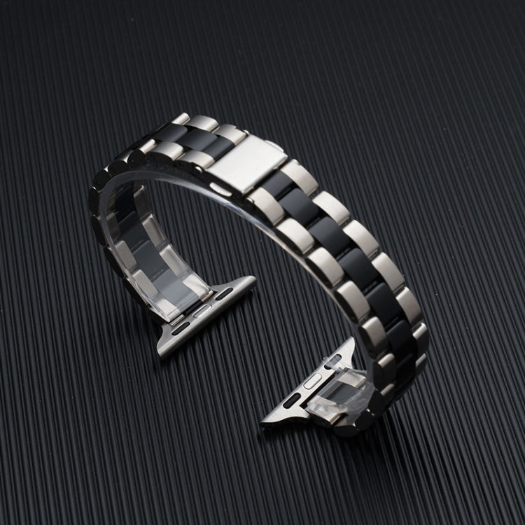 Three-beads Steel Watch Band For Apple Watch Ultra 49mm&Watch Ultra 2 49mm / Series 9&8&7 45mm / SE 3&SE 2&6&SE&5&4 44mm / 3&2&1 42mm (Silver Black)