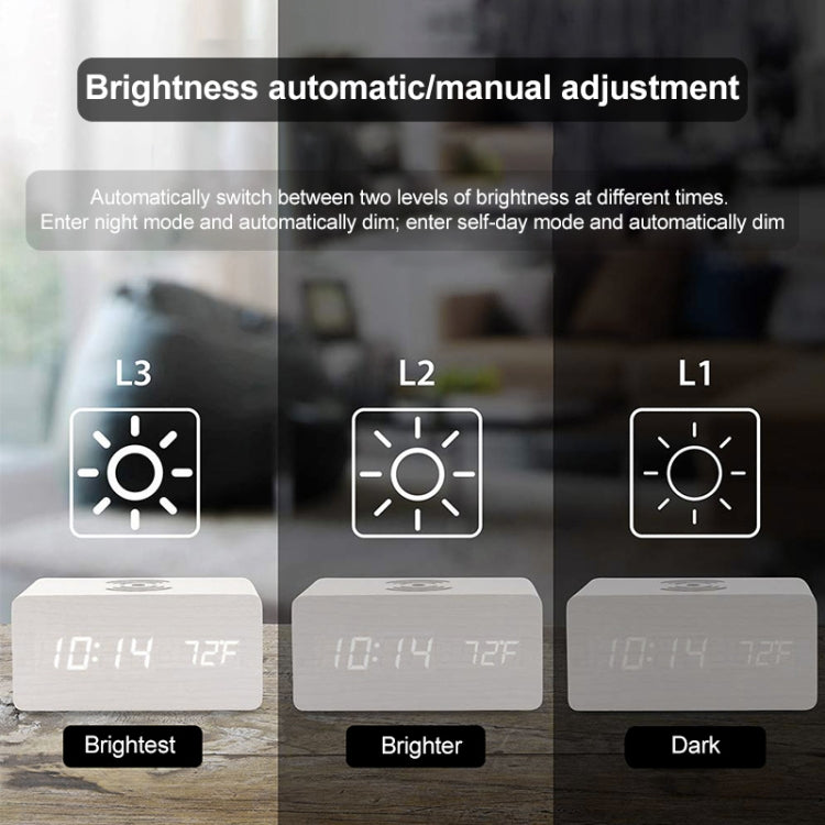 KD8801 5W Wooden Creative Wireless Charger LED Mirror Digital Display Sub-alarm Clock, Regular Style(Bamboo White Characters) - free shipping - PMC Jewellery - Order now!