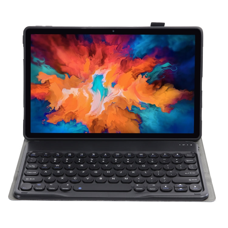 For Lenovo Pad Plus 11 inch TB-J607F / Tab P11 11 inch TB-J606F / Pad 11 inch YAM12 Lambskin Texture Detachable Round Keycap Bluetooth Keyboard Leather Tablet Case with Holder(Black)