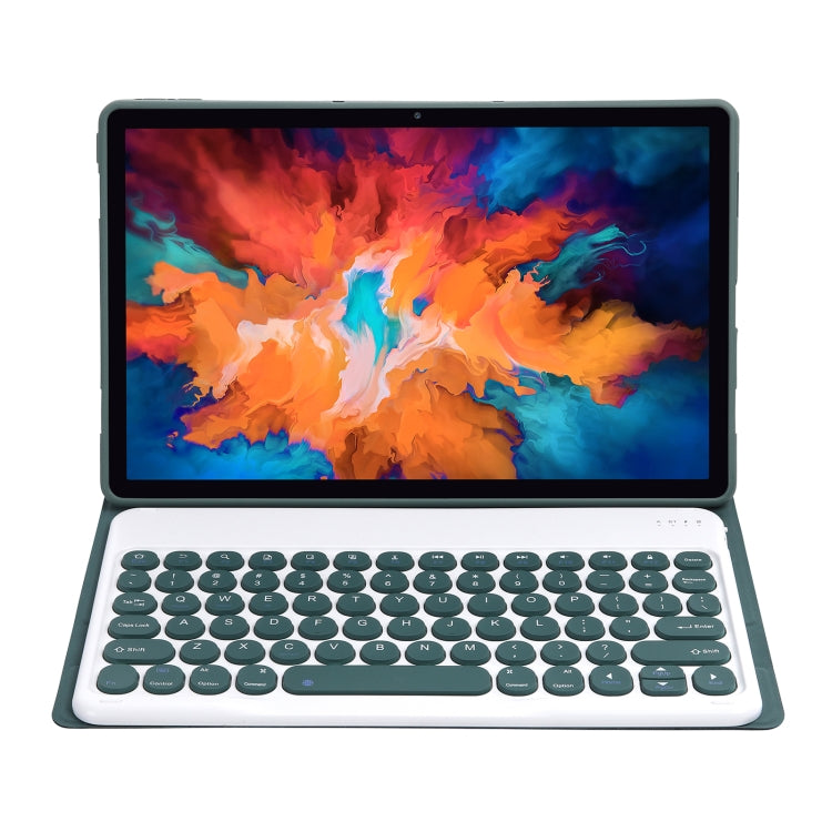 For Lenovo Pad Pro 11.5 inch 2021 TB-J716F / Tab P11 Pro 11.5 inch TB-J706F YAM13 Lambskin Texture Detachable Round Keycap Bluetooth Keyboard Leather Tablet Case with Holder(Dark Green)