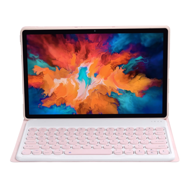 For Lenovo Pad Pro 11.5 inch 2021 TB-J716F / Tab P11 Pro 11.5 inch TB-J706F YAM13 Lambskin Texture Detachable Round Keycap Bluetooth Keyboard Leather Tablet Case with Holder(Pink)
