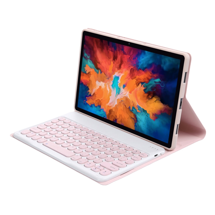 For Lenovo Pad Pro 11.5 inch 2021 TB-J716F / Tab P11 Pro 11.5 inch TB-J706F YAM13 Lambskin Texture Detachable Round Keycap Bluetooth Keyboard Leather Tablet Case with Holder(Pink)