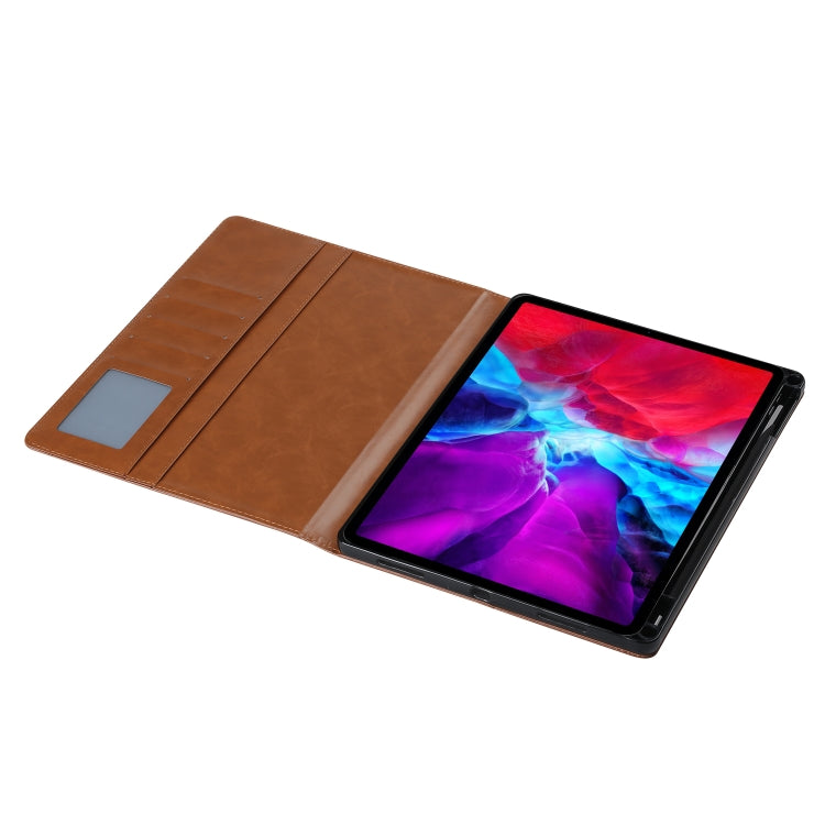 For iPad Air 13 2024 / iPad Pro 12.9 2022 / 2021 / 2010 Knead Skin Texture Horizontal Flip Leather Tablet Case with Photo Frame & Holder & Card Slots & Wallet (Brown)