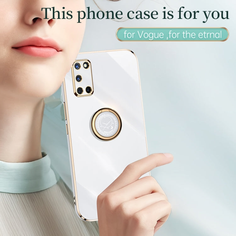 For OPPO A52 XINLI Straight 6D Plating Gold Edge TPU Shockproof Case with Ring Holder(Mint Green)