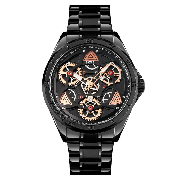 SKMEI 1678 Men Water-resistant Quartz Watch with Rotatable Gear Dial(Black Shell Black Surface)