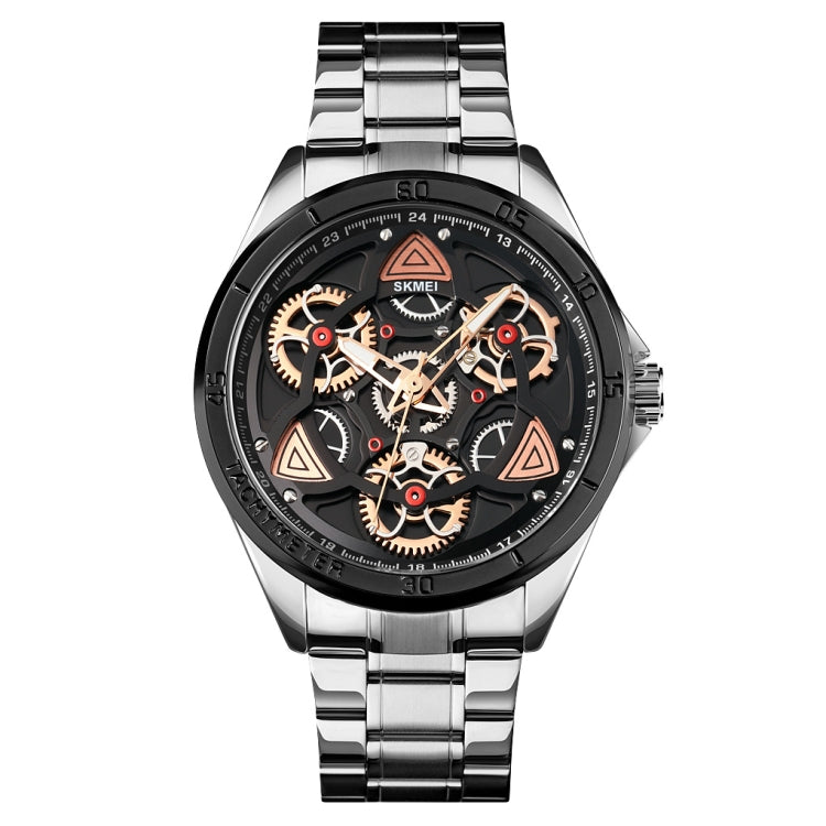 SKMEI 1678 Men Water-resistant Quartz Watch with Rotatable Gear Dial(Silver Shell Black Surface)