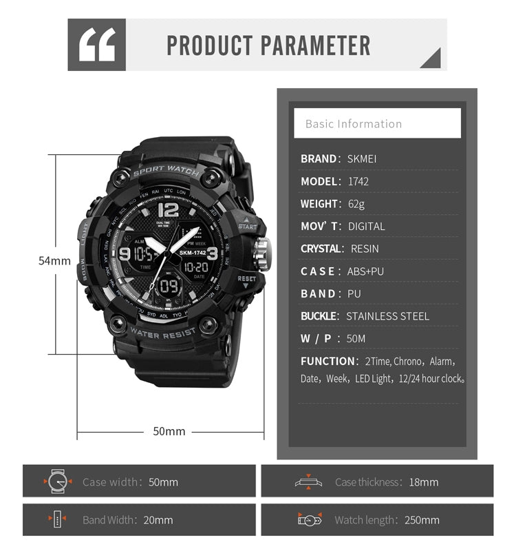 SKMEI 1742 Four-screen LED Digital Display Luminous Sports Shockproof Electronic Watch for Men(Blue)