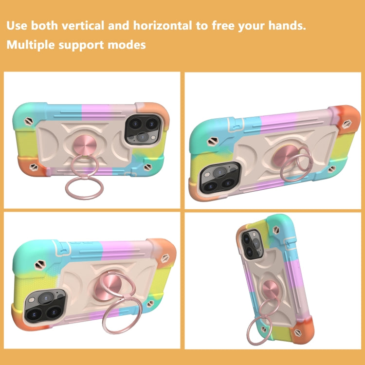 For iPhone 13 Shockproof Silicone + PC Protective Case with Dual-Ring Holder(Colorful Rose Gold) - iPhone 13 Cases by PMC TechLife | Online Shopping South Africa | PMC TechLife | Buy Now Pay Later Mobicred