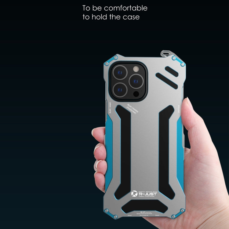For iPhone 13 R-JUST Shockproof Armor Metal Protective Case(Blue)