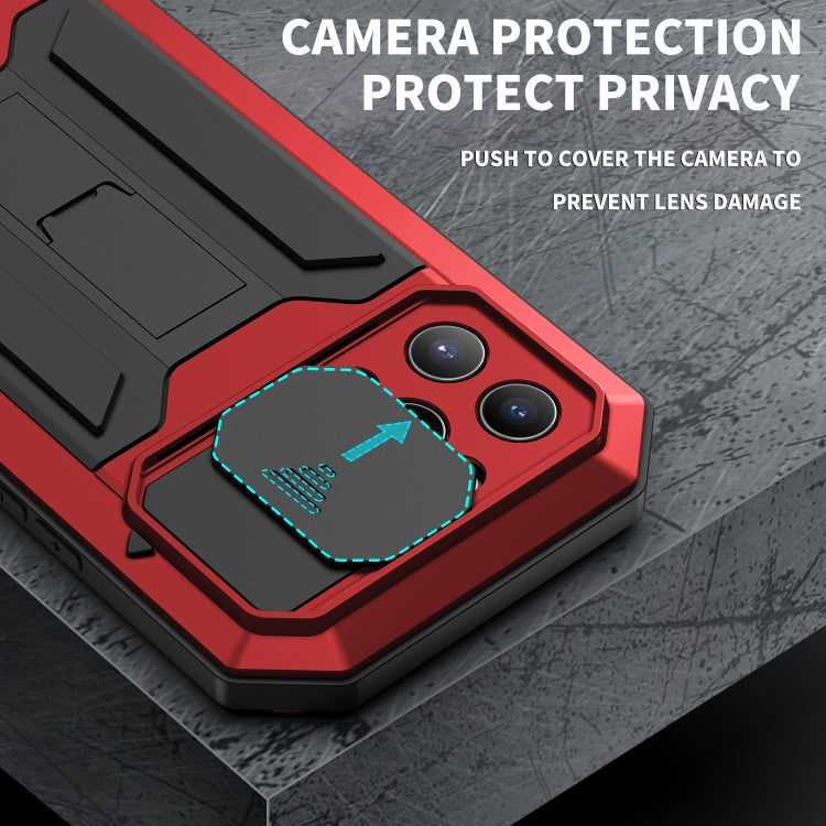 For iPhone 13 Pro R-JUST Sliding Camera Shockproof Life Waterproof Dust-proof Metal + Silicone Protective Case with Holder (Red) - iPhone 13 Pro Cases by R-JUST | Online Shopping South Africa | PMC TechLife | Buy Now Pay Later Mobicred