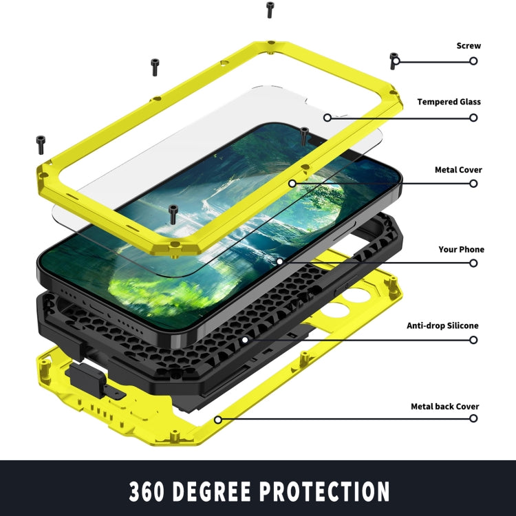 For iPhone 13 Pro R-JUST Sliding Camera Shockproof Life Water-resistant Dust-proof Metal + Silicone Protective Case with Holder (Yellow)