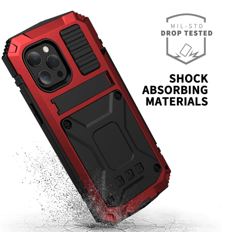 For iPhone 13 Pro Max R-JUST Shockproof Water-resistant Dust-proof Metal + Silicone Protective Case with Holder (Red)
