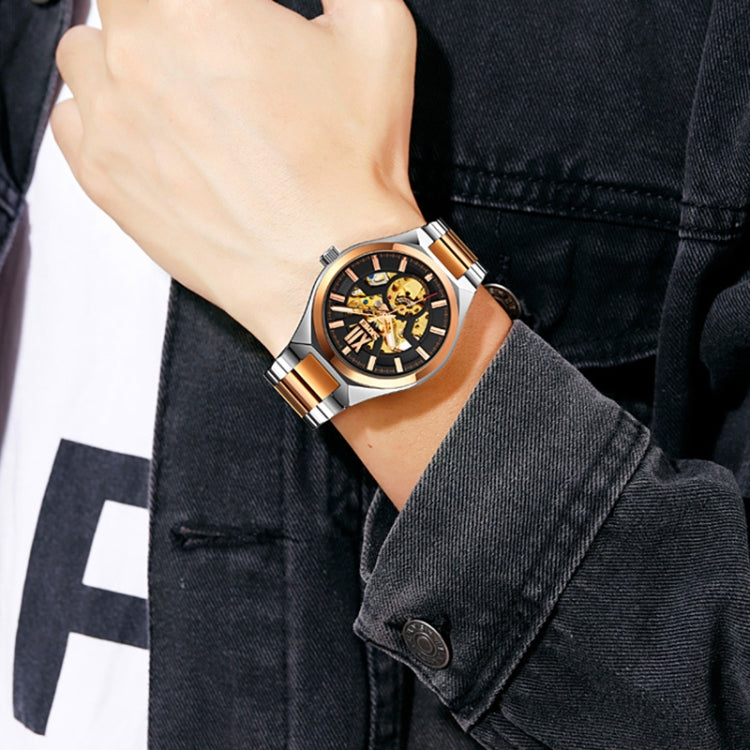 SKMEI 9258 Men Two-color Stainless Steel Strap Automatic Mechanical Watch(Middle Rose Gold Shell Black Surface) - free shipping - PMC TechLife - Order now!
