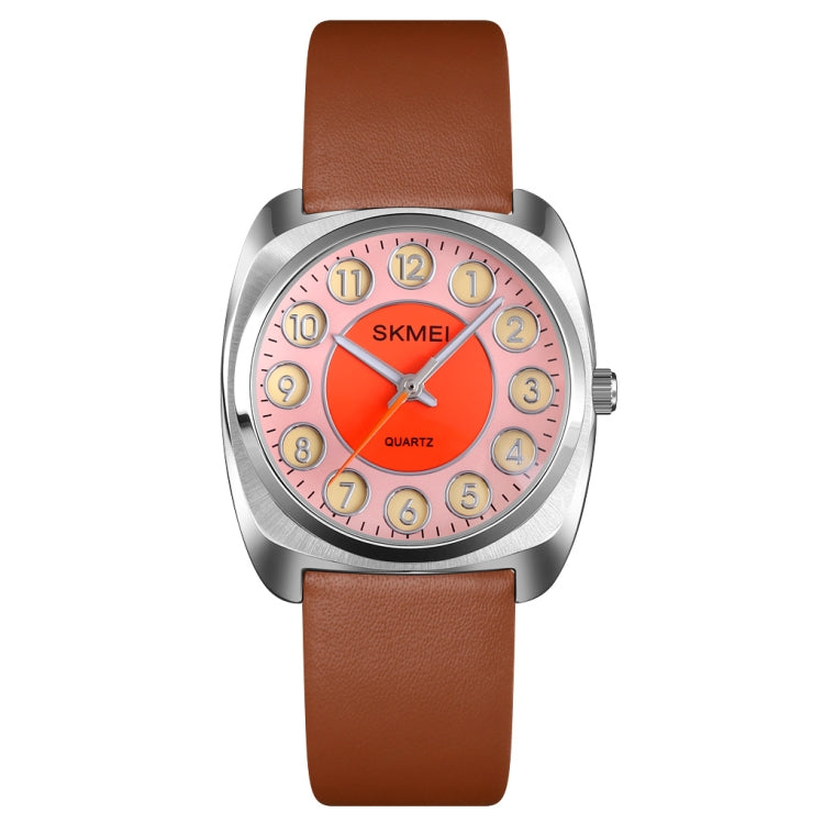 SKMEI Q029 Ladies Phone Number Pattern Dial Leather Strap Quartz Watch(Orange)