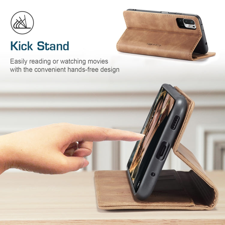 CaseMe 013 Multifunctional Horizontal Flip Leather Case with Holder & Card Slot & Wallet For Xiaomi Redmi Note 10 5G(Brown)