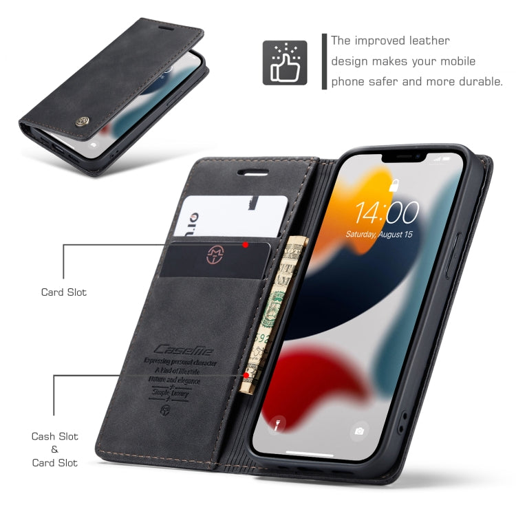 For iPhone 13 CaseMe-013 Multifunctional Retro Frosted Horizontal Flip Leather Case with Card Slot & Holder & Wallet(Black)