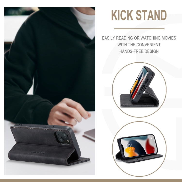 For iPhone 13 CaseMe-013 Multifunctional Retro Frosted Horizontal Flip Leather Case with Card Slot & Holder & Wallet(Black)