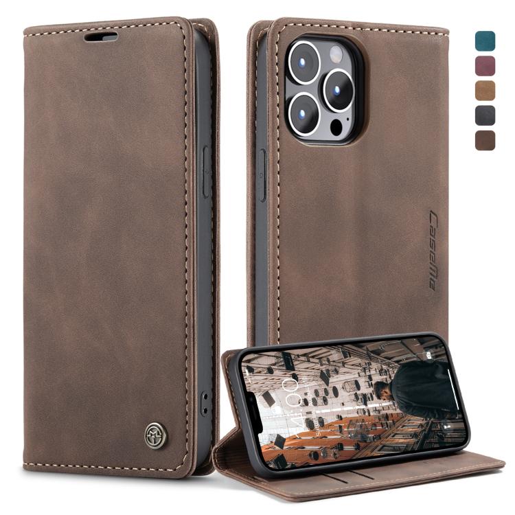 For iPhone 13 Pro Max CaseMe-013 Multifunctional Retro Frosted Horizontal Flip Leather Case with Card Slot & Holder & Wallet (Coffee)