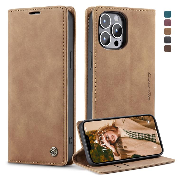 For iPhone 13 Pro Max CaseMe-013 Multifunctional Retro Frosted Horizontal Flip Leather Case with Card Slot & Holder & Wallet (Brown)