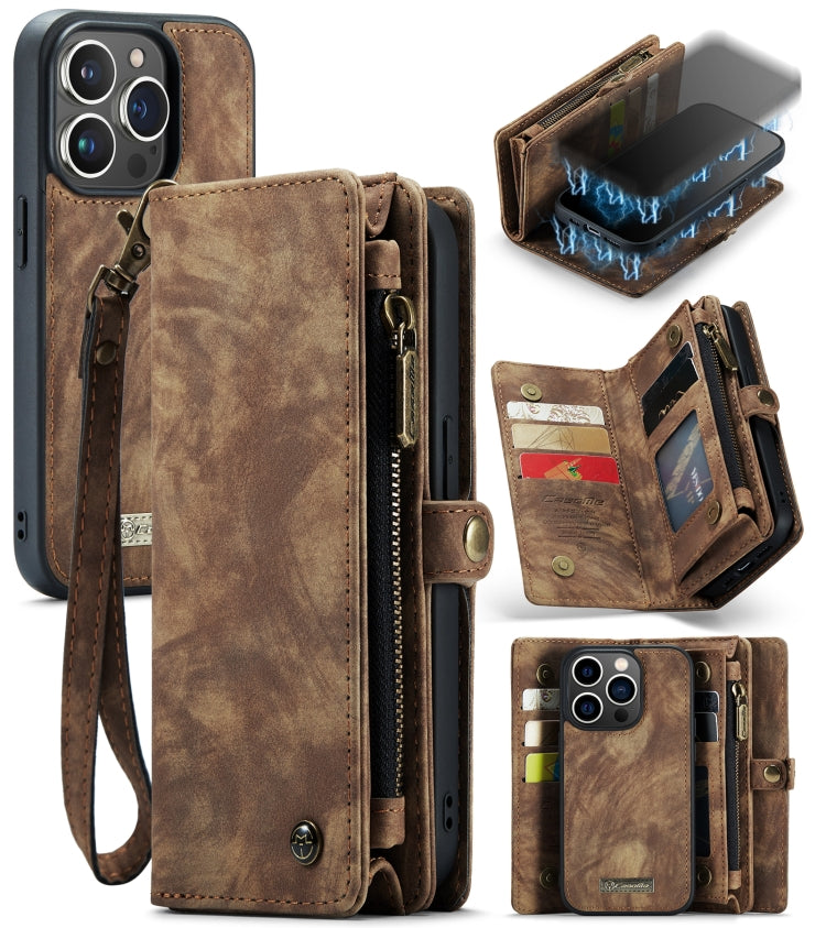 For iPhone 13 Pro CaseMe-008 Detachable Multifunctional Horizontal Flip Leather Case with Card Slot & Holder & Zipper Wallet & Photo Frame (Brown)