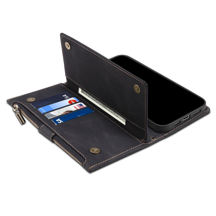 For OnePlus Nord N200 5G Retro Frosted Horizontal Flip Leather Case with Holder & Card Slot & Wallet & Zipper Pocket & Lanyard(Black) - OnePlus Cases by PMC TechLife | Online Shopping South Africa | PMC TechLife | Buy Now Pay Later Mobicred