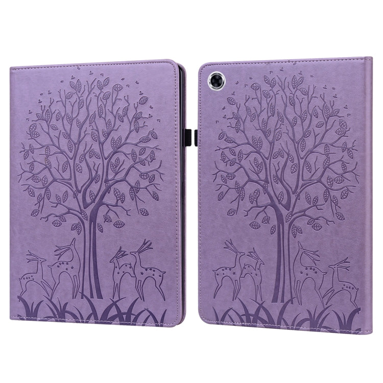 For Lenovo Tab M10 HD Gen 2 Tree & Deer Pattern Pressed Printing Horizontal Flip PU Leather Case with Holder & Card Slots(Purple)