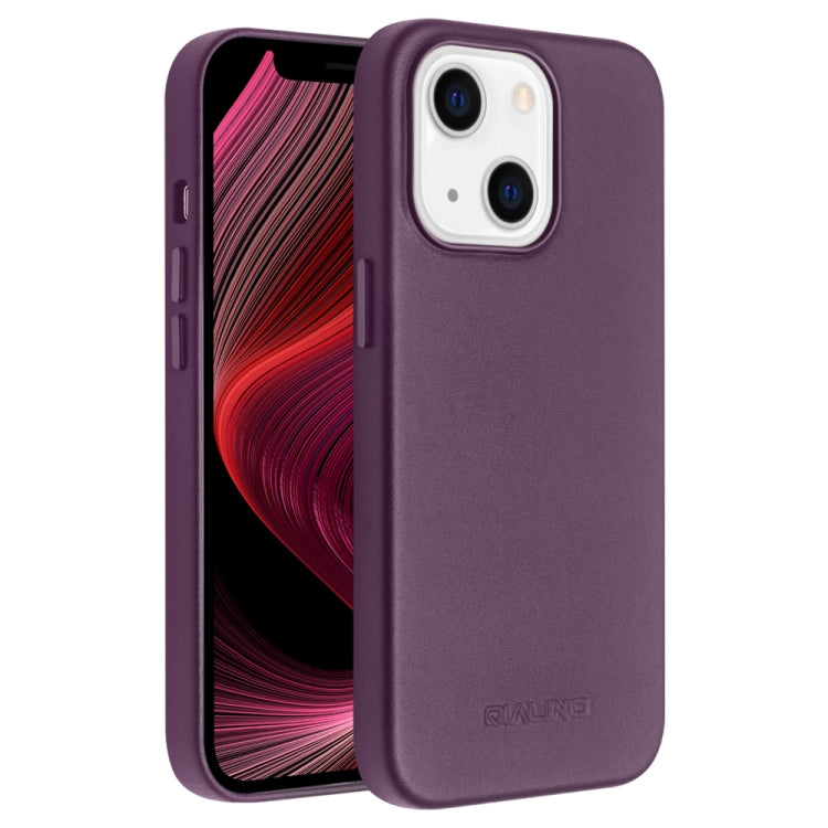 For iPhone 13 QIALINO Nappa Cowhide MagSafe Magnetic Protective Case(Purple Crystal)