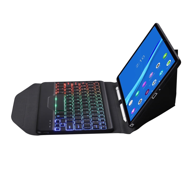 BM10S Backlight Edition Diamond Texture Detachable Bluetooth Keyboard Leather Tablet Case with Pen Slot & Triangular Back Support For Lenovo Smart Tab M10 HPD Plus TB-X606F 10.3 inch(Black)