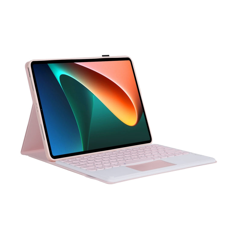 Y0N5-A TPU Tablet Case Lambskin Texture Round Keycap Bluetooth Keyboard Leather Tablet Case with Holder & Touchpad For Xiaomi Pad 5 / 5 Pro(Pink + Pink)