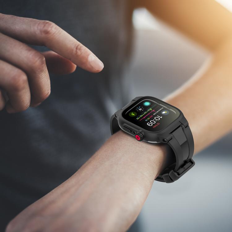 For Apple Watch Series SE 2&6&SE&5&4 44mm RedPepper IP68 Waterproof Screen Protector + Watchband + Protective Case(Black) - free shipping - PMC Jewellery - Order now!
