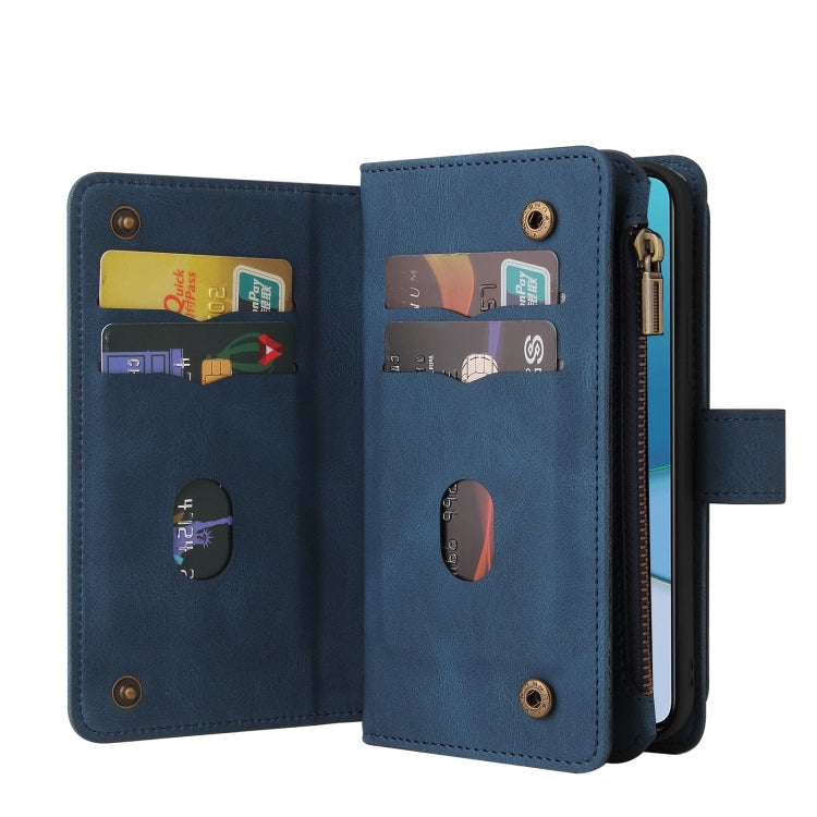 For OnePlus 9 Skin Feel PU + TPU Horizontal Flip Leather Case With Holder & 15 Cards Slot & Wallet & Zipper Pocket & Lanyard(Blue)