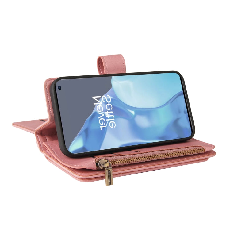For OnePlus 9 Pro Skin Feel PU + TPU Horizontal Flip Leather Case With Holder & 15 Cards Slot & Wallet & Zipper Pocket & Lanyard(Pink)