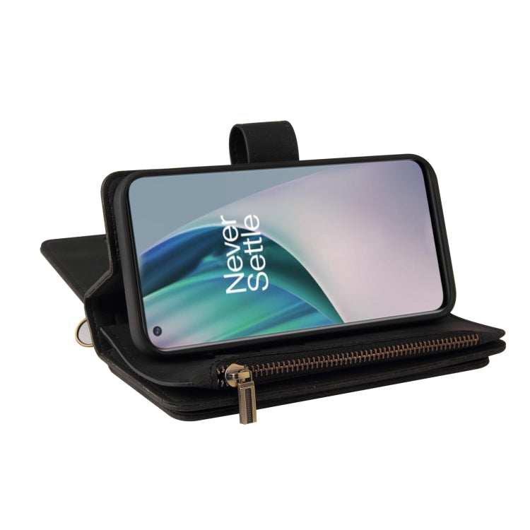 For OnePlus Nord N10 5G Skin Feel PU + TPU Horizontal Flip Leather Case With Holder & 15 Cards Slot & Wallet & Zipper Pocket & Lanyard(Black)