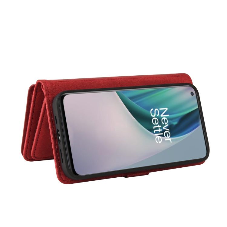 For OnePlus Nord N10 5G Skin Feel PU + TPU Horizontal Flip Leather Case With Holder & 15 Cards Slot & Wallet & Zipper Pocket & Lanyard(Red)