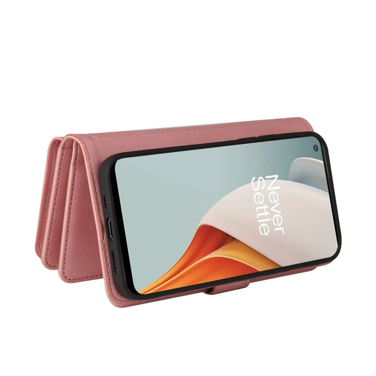For OnePlus Nord N100 5G Skin Feel PU + TPU Horizontal Flip Leather Case With Holder & 15 Cards Slot & Wallet & Zipper Pocket & Lanyard(Pink)