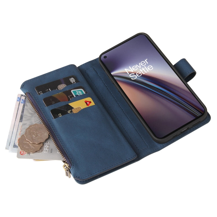 For OnePlus Nord CE 5G Skin Feel PU + TPU Horizontal Flip Leather Case With Holder & 15 Cards Slot & Wallet & Zipper Pocket & Lanyard(Blue)